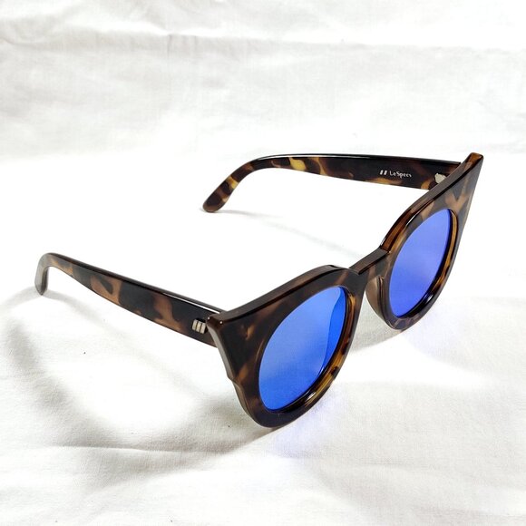 Le Specs Flashy Cat-Eye Tortoiseshell Blue Lens Sunglasses - Picture 4 of 10